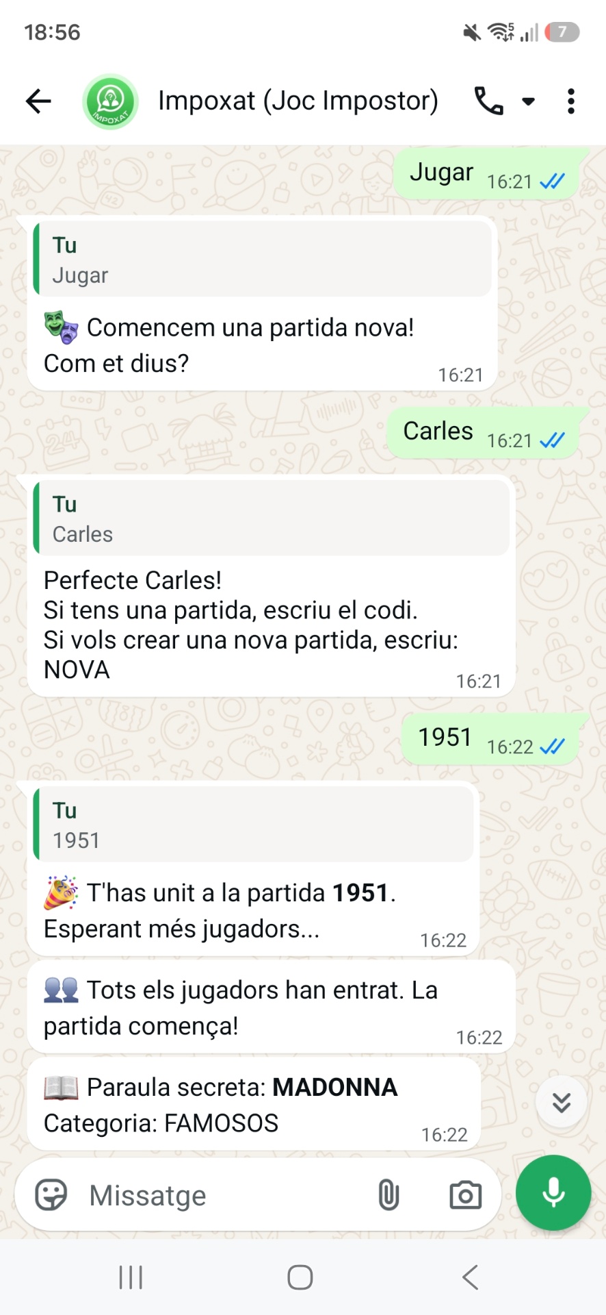 Comença una partida amb un codi