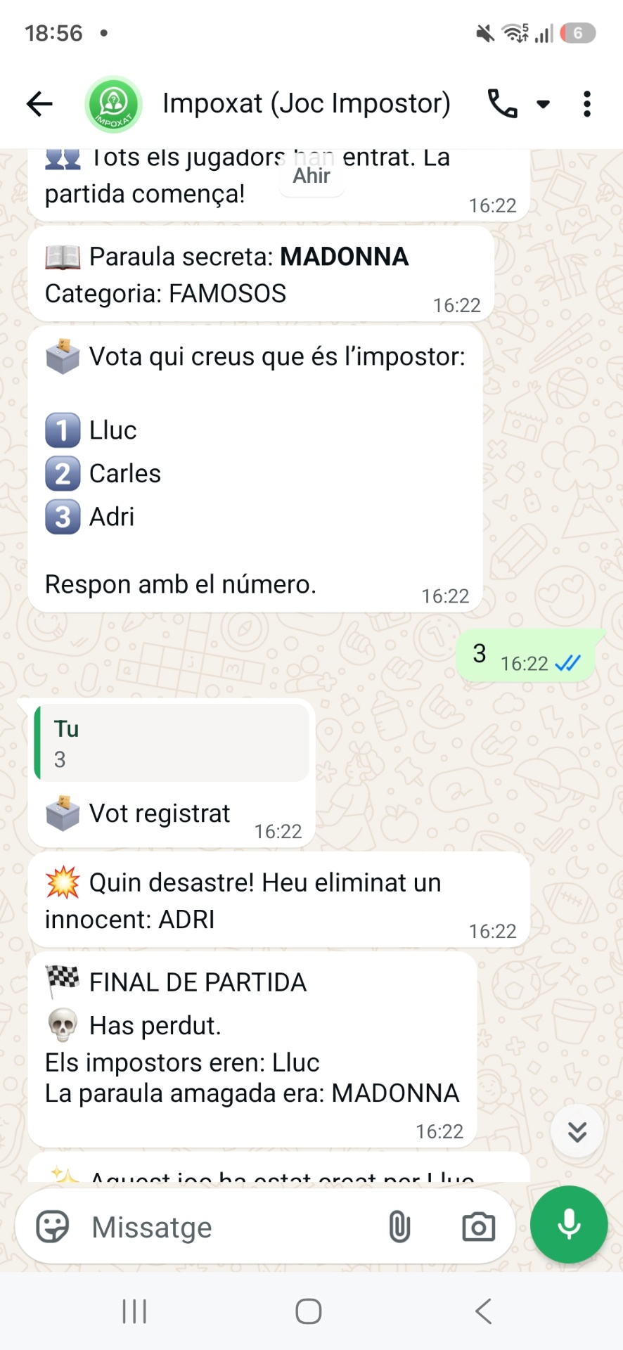 Rep la paraula i vota l'impostor